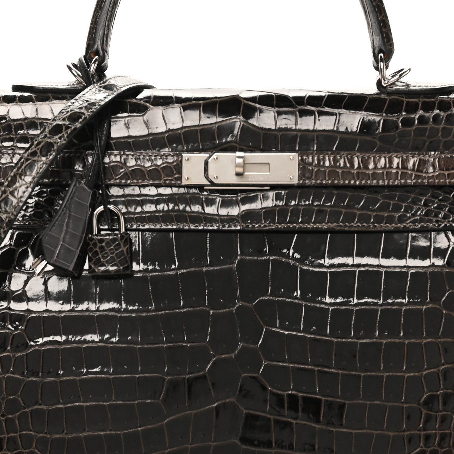 Hermes Shiny Porosus Crocodile Kelly Sellier 35 Graphite 8 of 10
