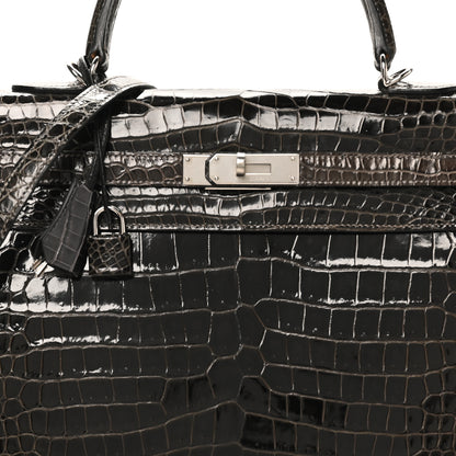 Hermes Shiny Porosus Crocodile Kelly Sellier 35 Graphite 8 of 10