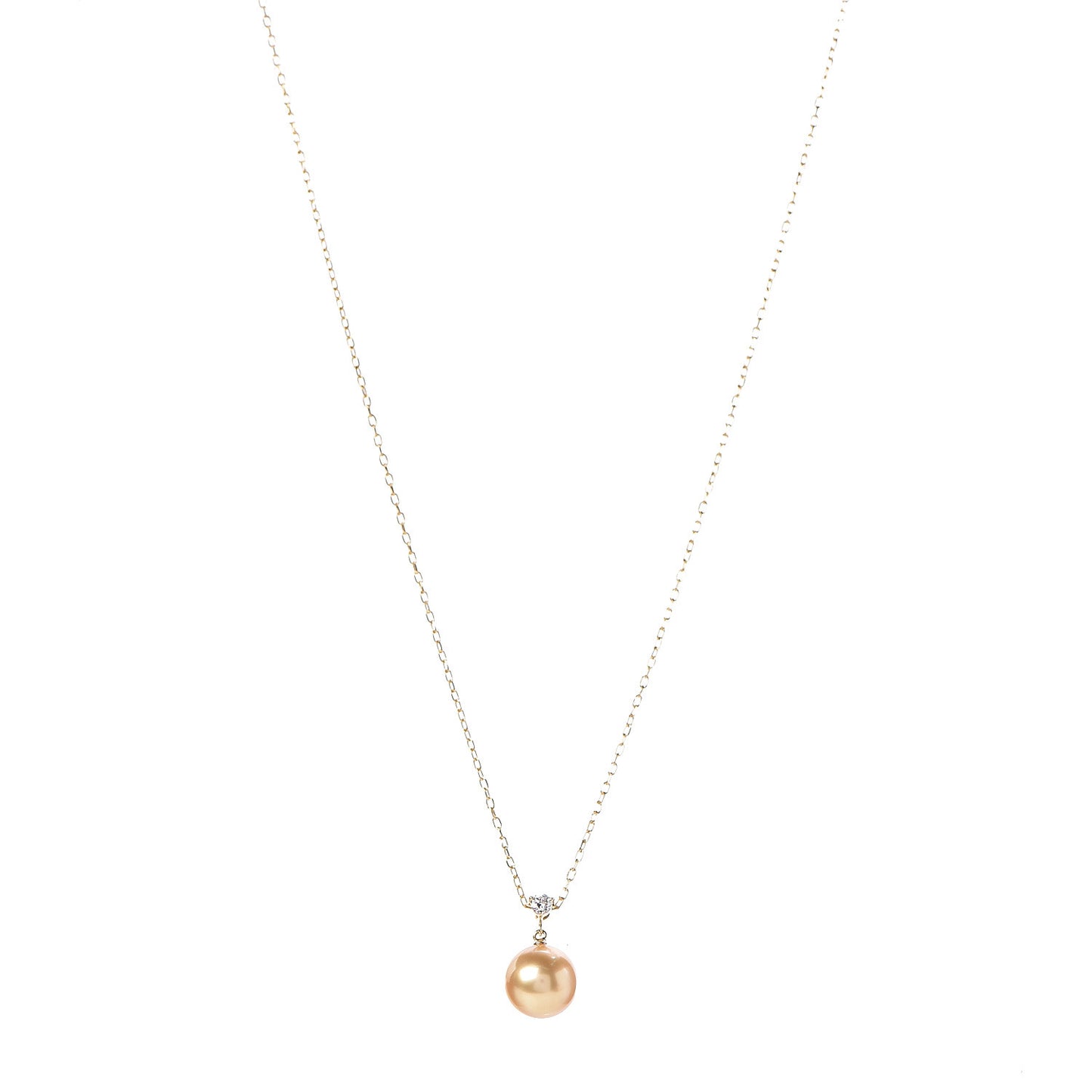 18K Yellow Gold Diamond Golden South Sea Pearl 10mm Drop Pendant Necklace