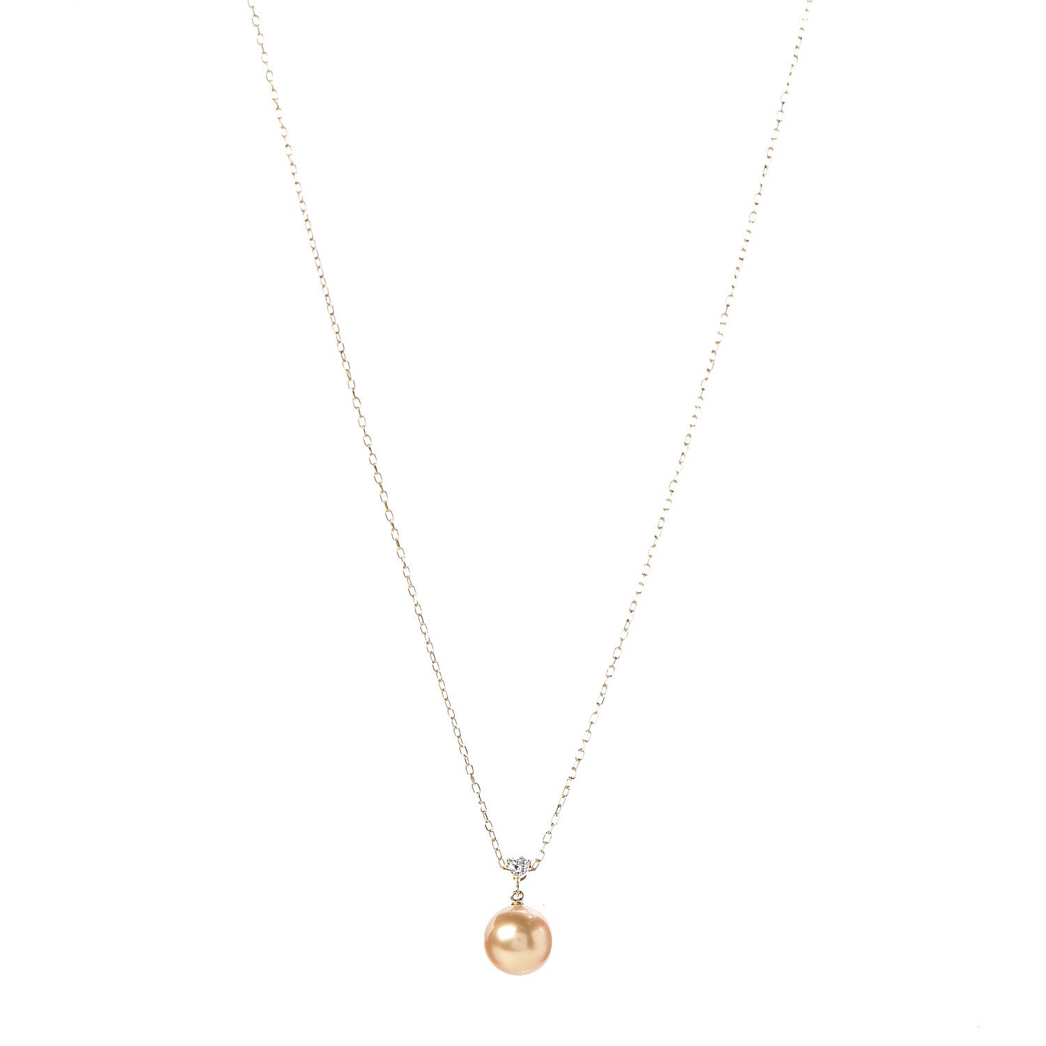Mikimoto 18K Yellow Gold Diamond Golden South Sea Pearl 10mm Drop Pendant Necklace 1 of 6