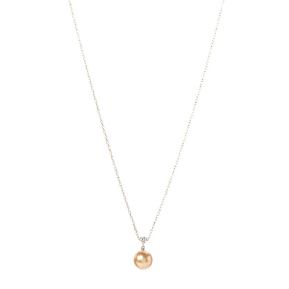 Mikimoto 18K Yellow Gold Diamond Golden South Sea Pearl 10mm Drop Pendant Necklace 1 of 6