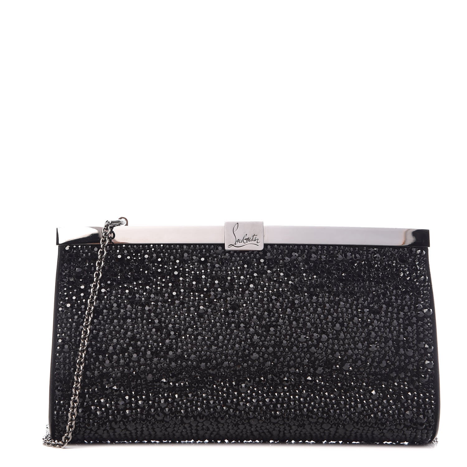 Christian Louboutin Suede Crystal Strass Small Palmette Clutch Black 1 of 8