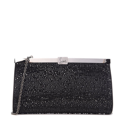 Christian Louboutin Suede Crystal Strass Small Palmette Clutch Black 1 of 8