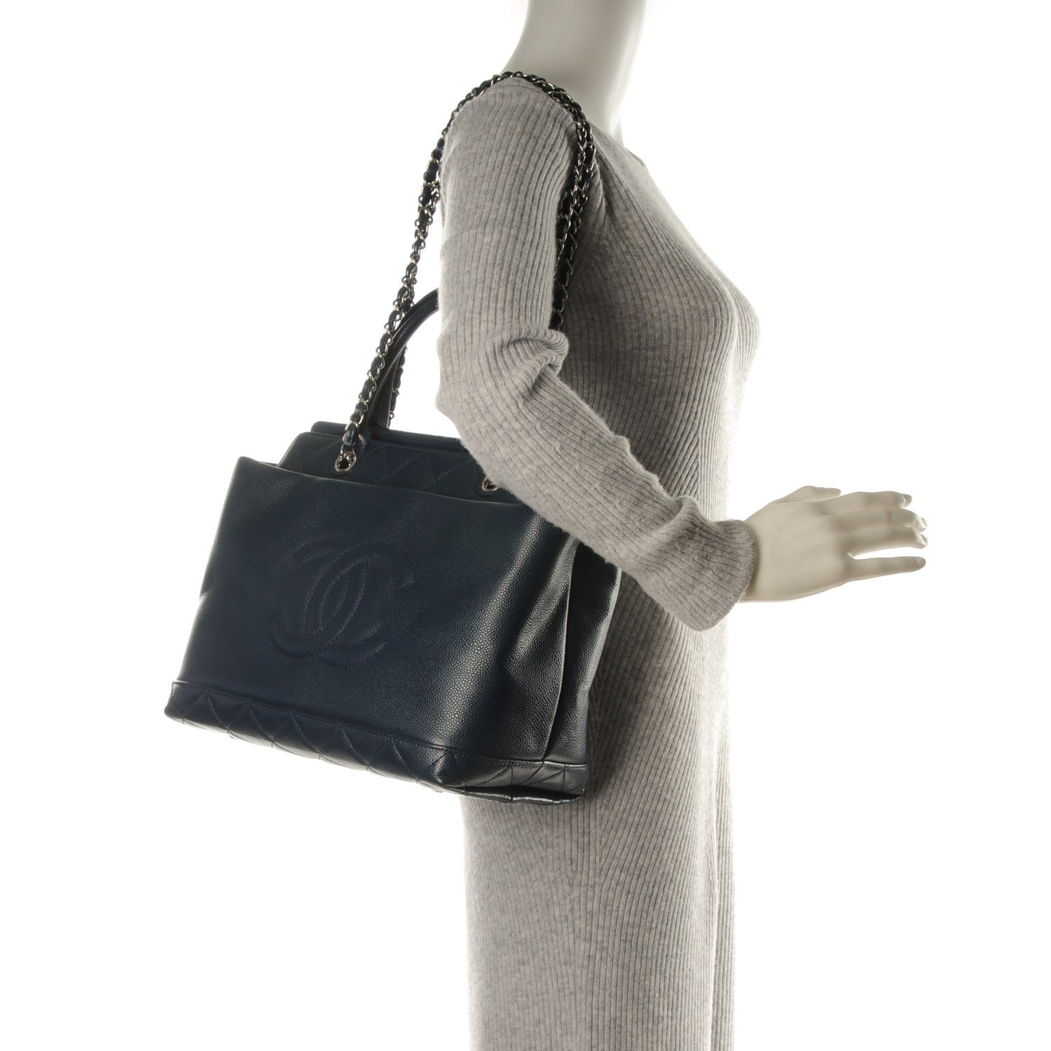 Chanel Soft Caviar CC Medium Top Handle Tote Navy Blue 2 of 6