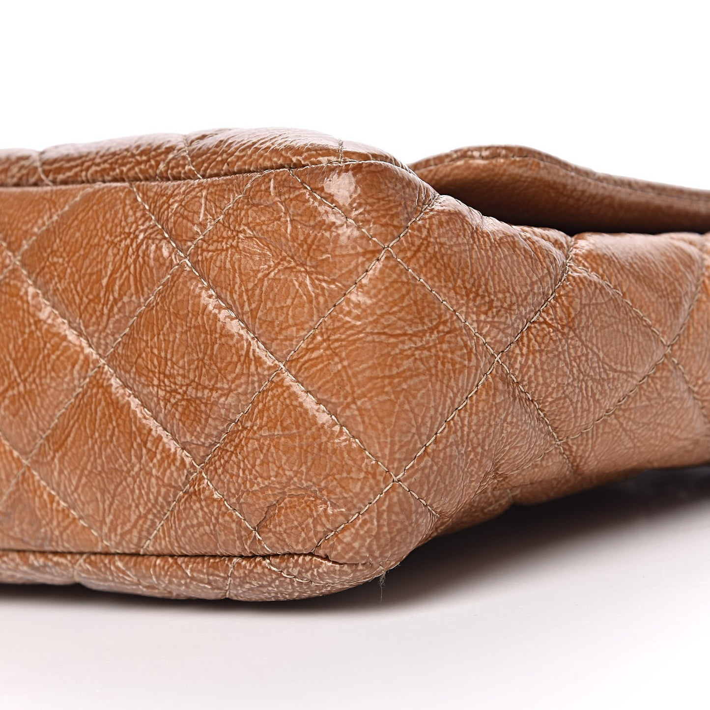 Crinkled Patent Quilted Jumbo Single Flap Light Beige