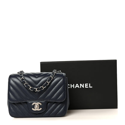 Chanel Caviar Chevron Quilted Mini Square Flap Blue 12 of 12