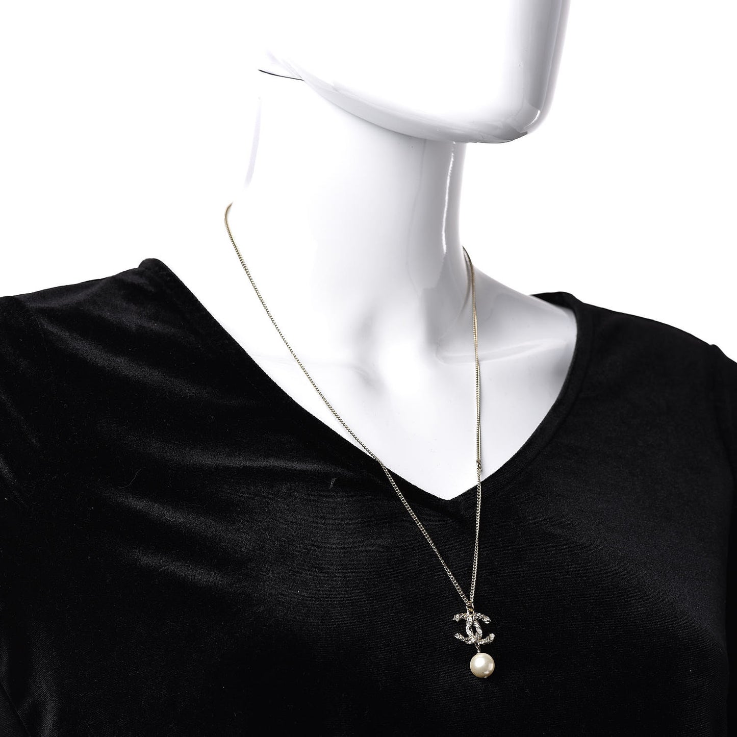 Pearl Crystal Twisted CC Drop Necklace Gold