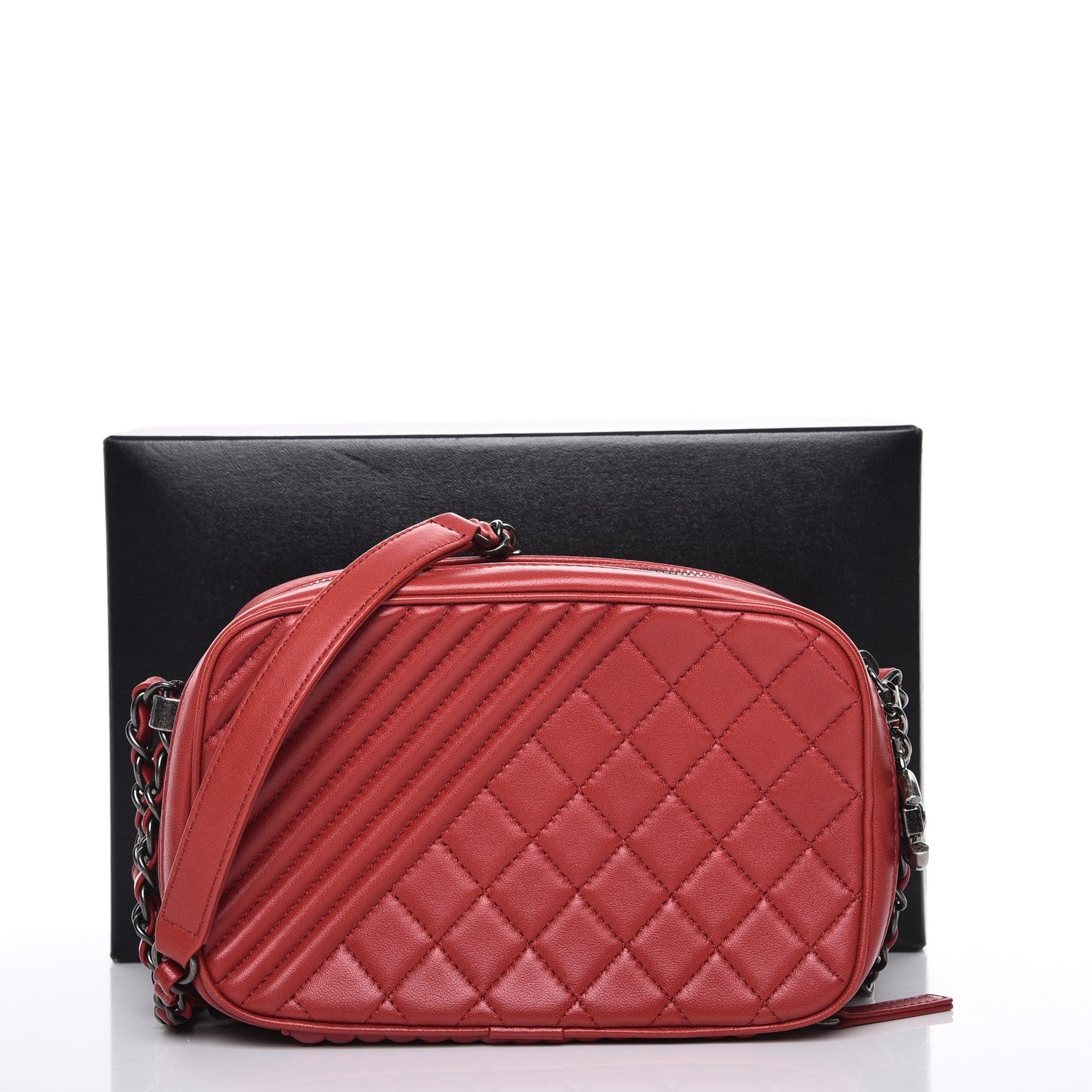 Chanel Lambskin Quilted Small Coco Boy Camera Case Red 9 of 9