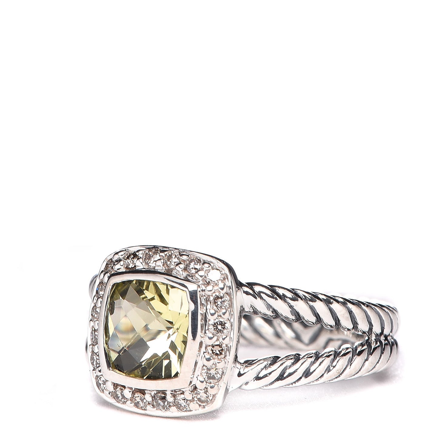 Sterling Silver Diamond Lemon Quartz 7mm Petite Albion Ring 52 6