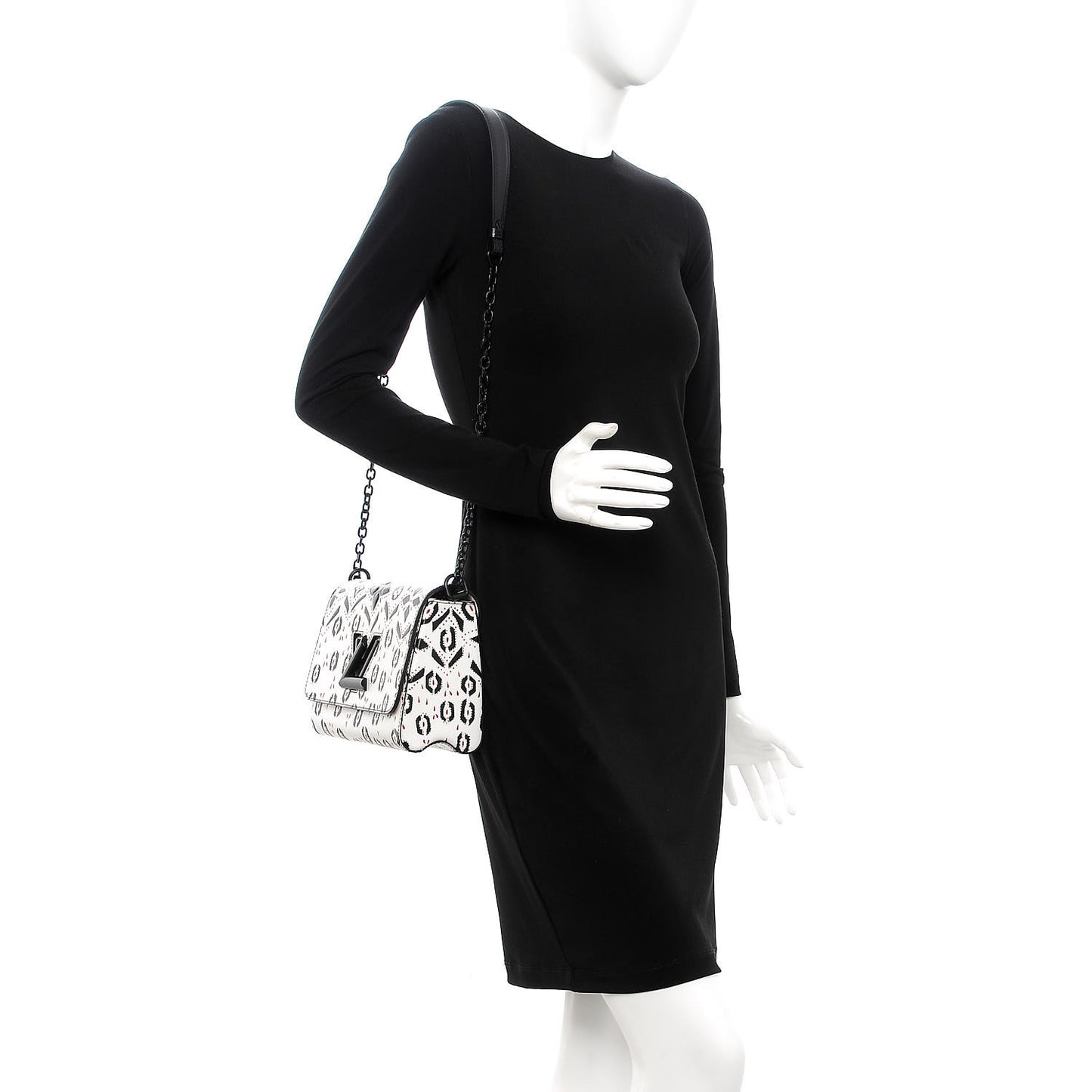 Calfskin Graphic Print Twist Shoulder Bag MM White Black