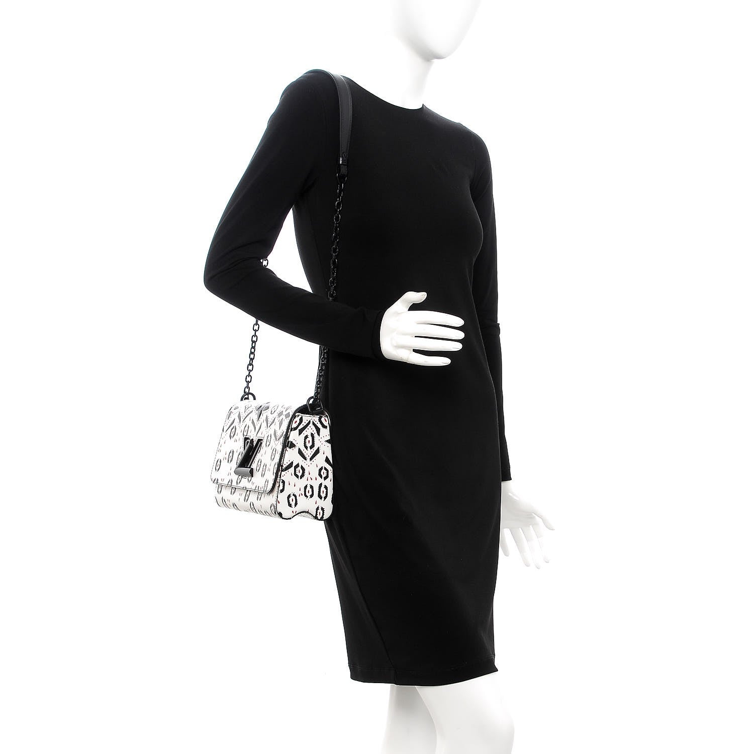 Louis Vuitton Calfskin Graphic Print Twist Shoulder Bag MM White Black 2 of 5