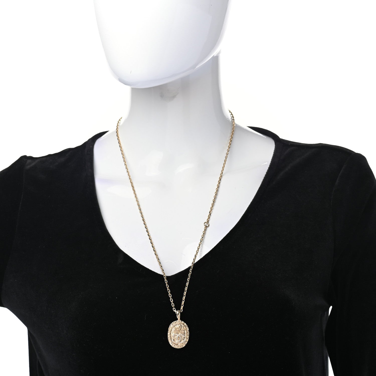 Chanel Crystal CC Medallion Necklace Gold 2 of 7