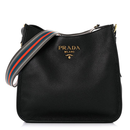 Prada Vitello Daino Hobo Messenger Bag Black 1 of 12