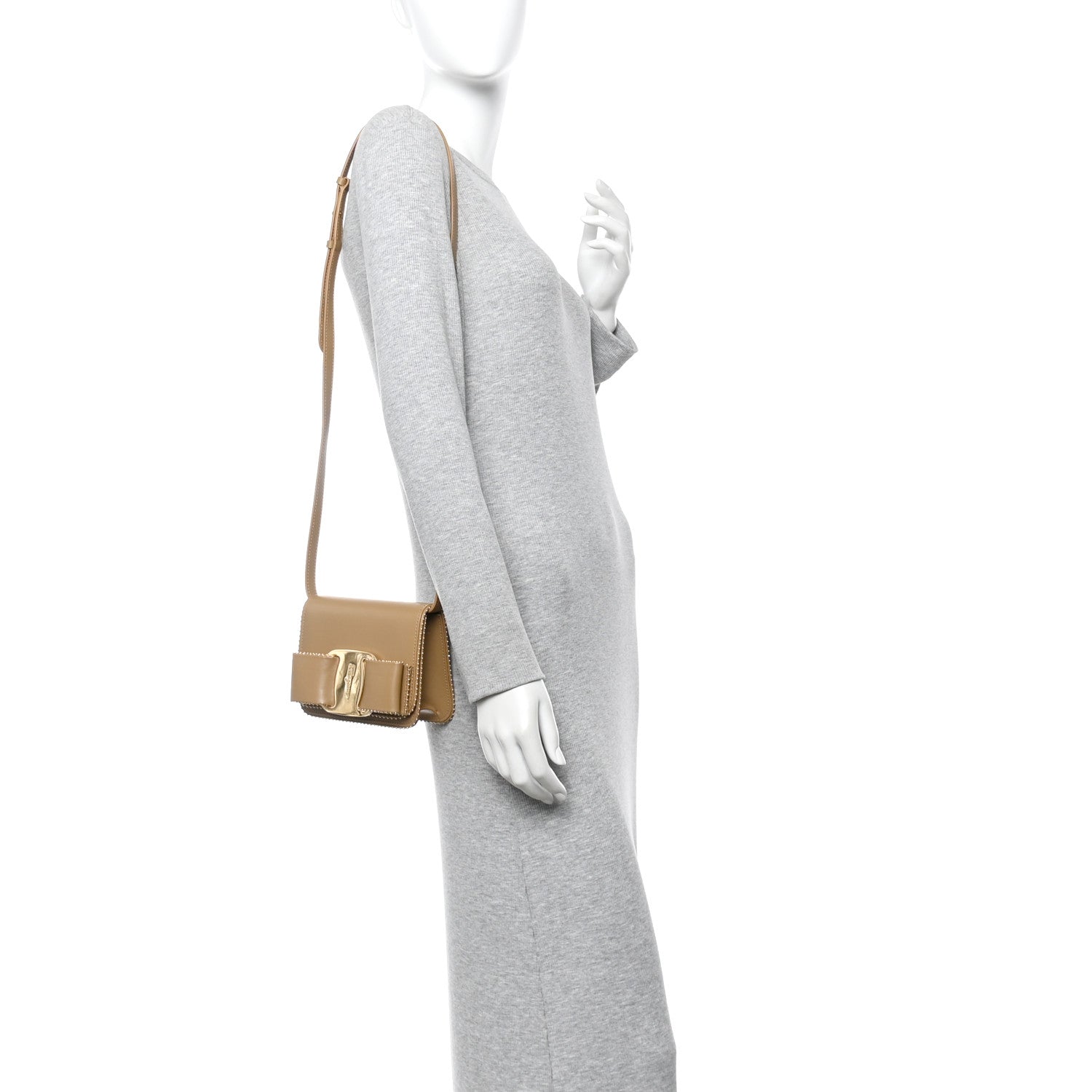 Salvatore Ferragamo Calfskin Studded Mini Vara Bow Crossbody Bag Camel 2 of 11