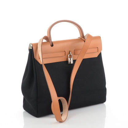 Hermes Toile Vache Calfskin Herbag 30 PM Black Natural 3 of 11