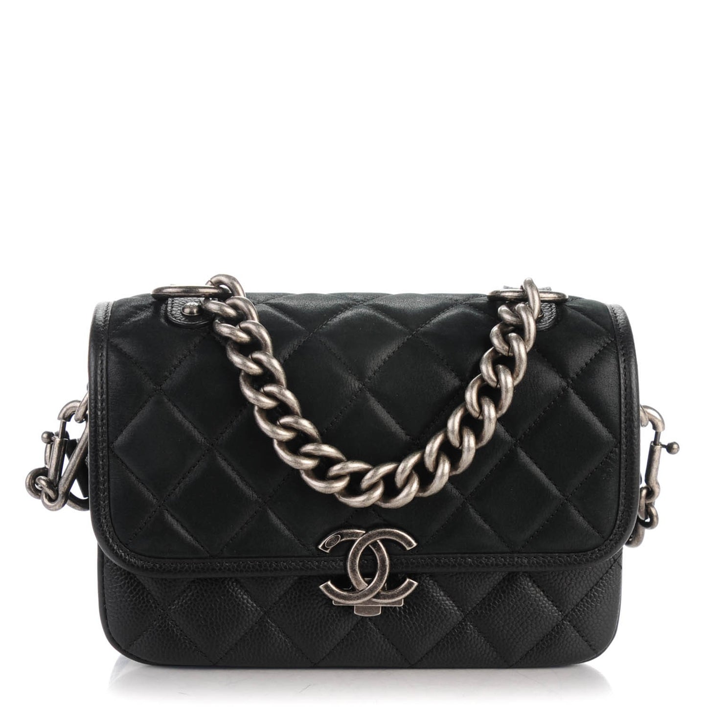 Caviar Iridescent Calfskin Quilted Small Daily Carry Messenger Black