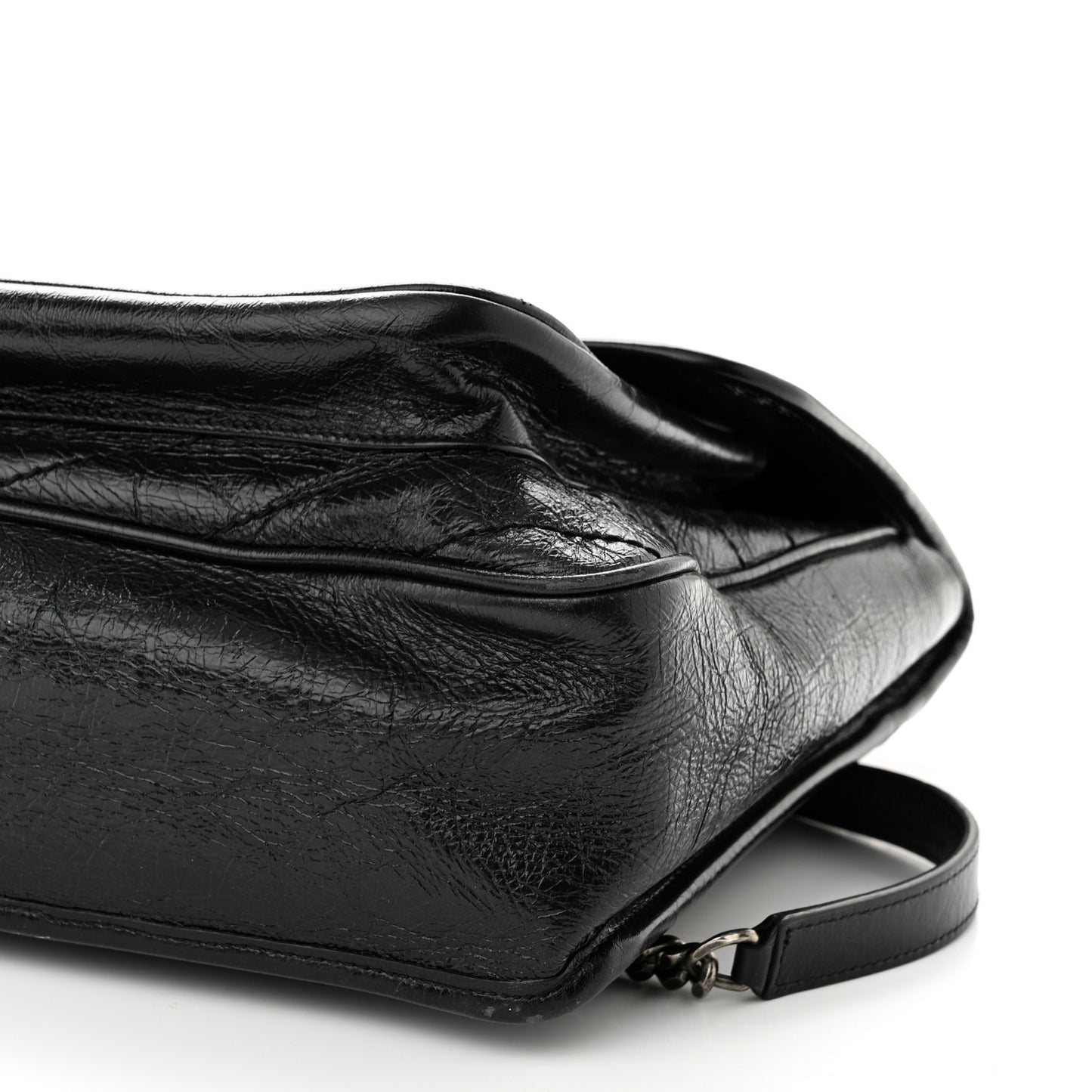 Crinkled Calfskin Matelasse Monogram Large Niki Chain Satchel Black