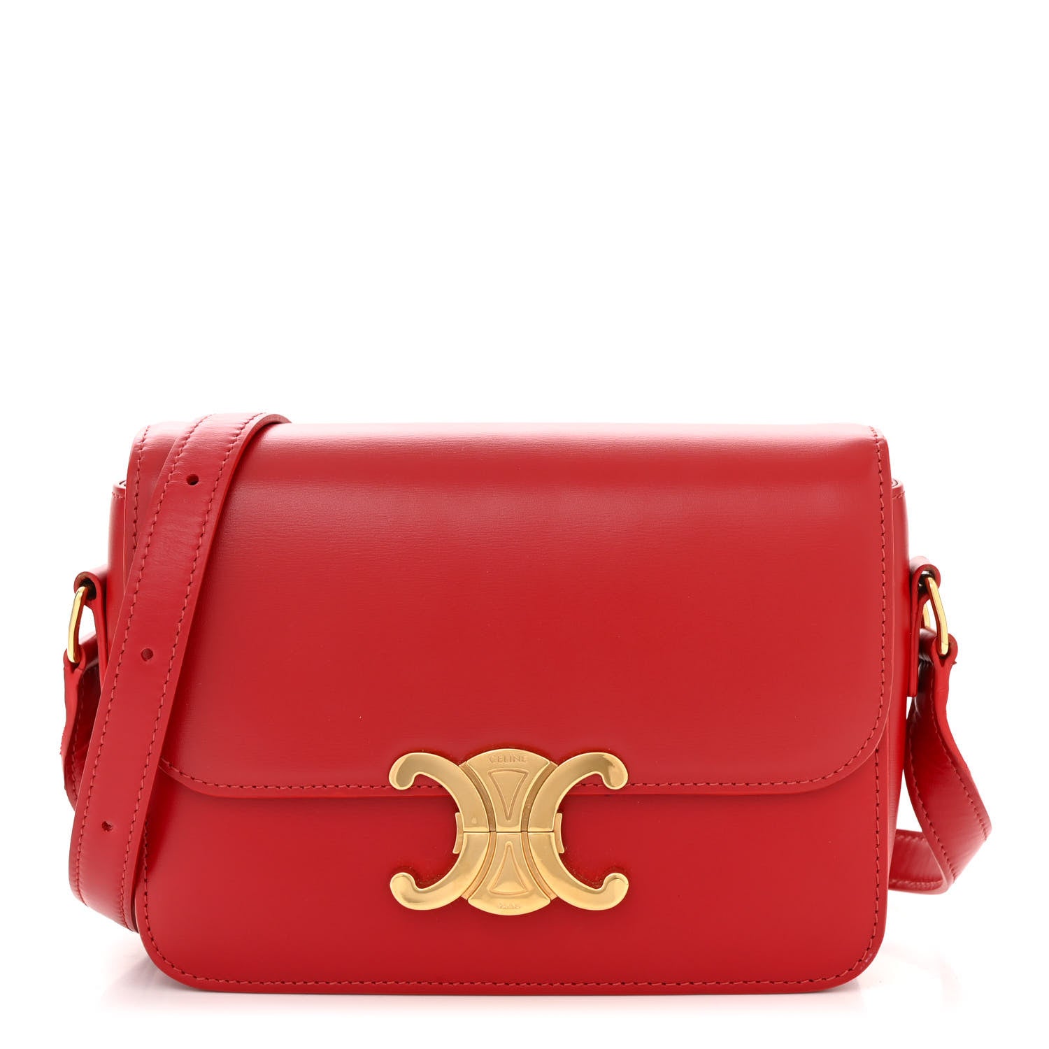Celine Shiny Calfskin Medium Triomphe Red 1 of 10