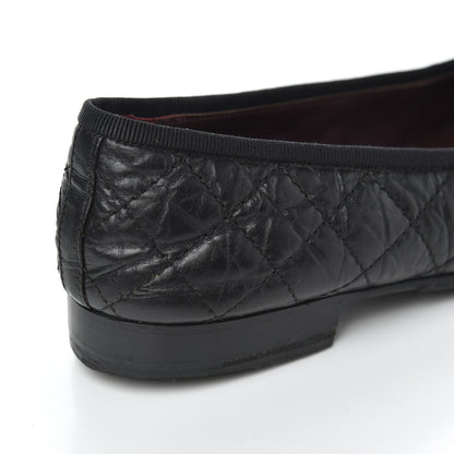 Chanel Aged Calfskin Quilted CC Cap Toe Ballerina Flats 36 Black 9 of 23