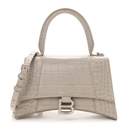 Balenciaga Shiny Calfskin Crocodile Embossed Small Hourglass Top Handle Bag Cold Beige 1 of 10