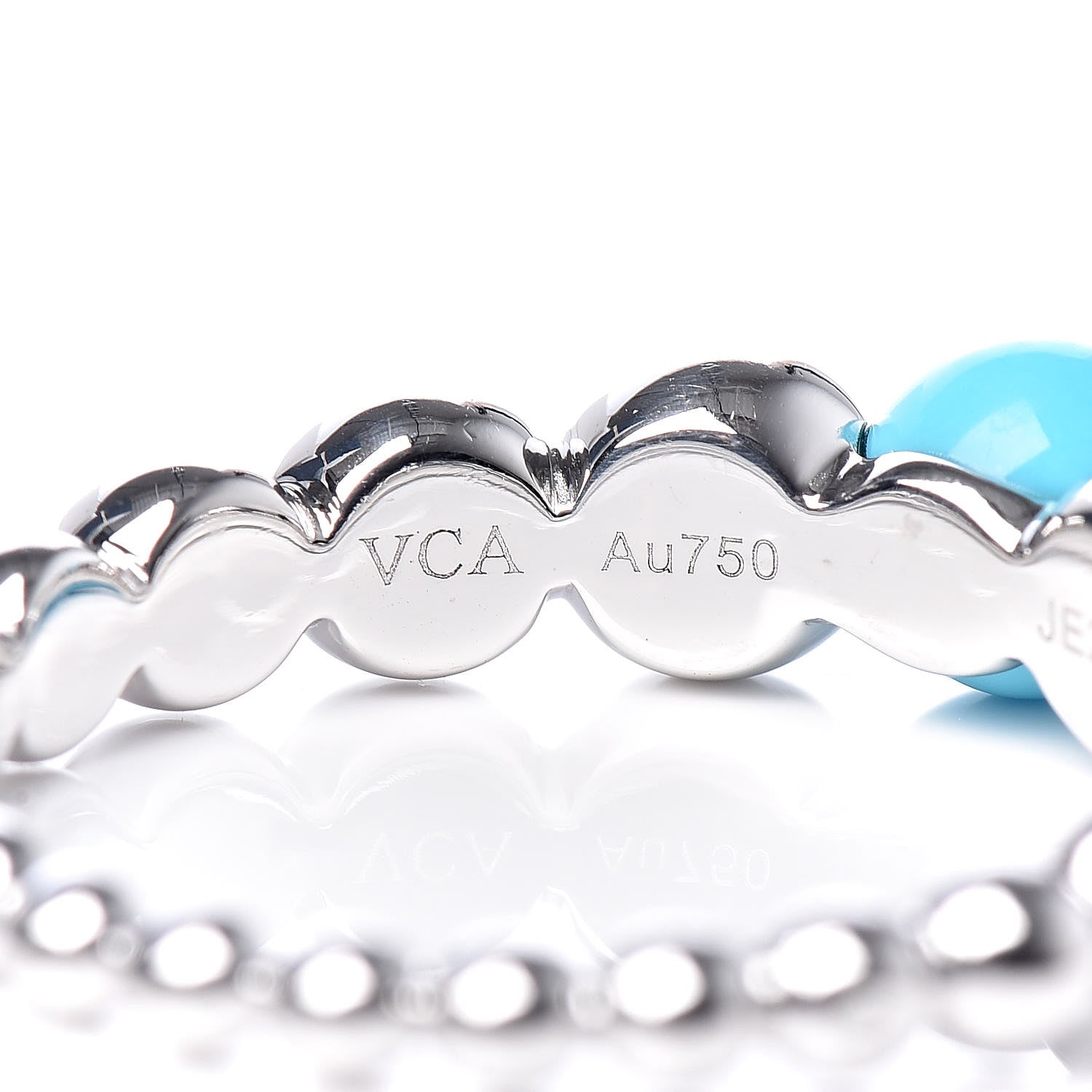 Van Cleef & Arpels 18K White Gold Turquoise Perlee Couleurs Variation Ring 56 7.5 7 of 9