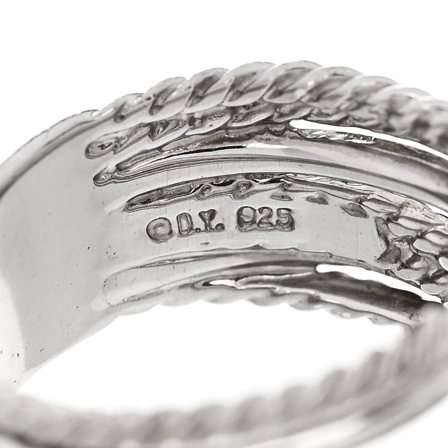 David Yurman Sterling Silver Diamond 11mm Wide Crossover Cable Ring 54 7 4 of 4
