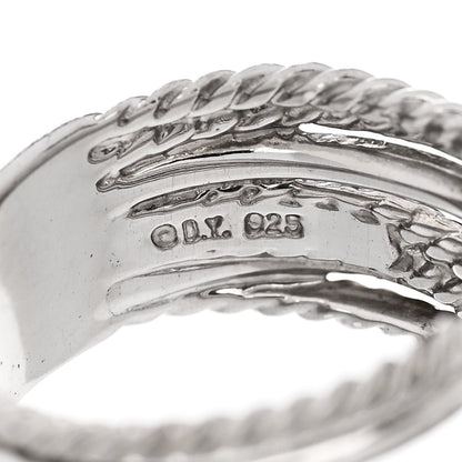 David Yurman Sterling Silver Diamond 11mm Wide Crossover Cable Ring 54 7 4 of 4