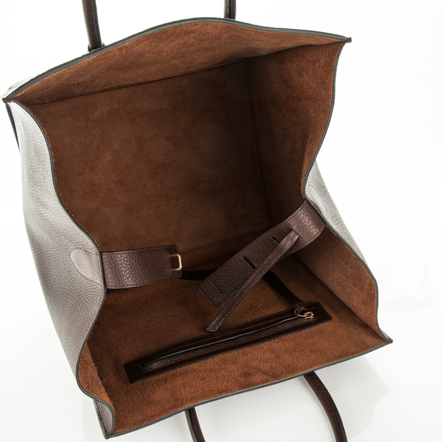 Shiny Grained Calfskin Medium Phantom Luggage Brown