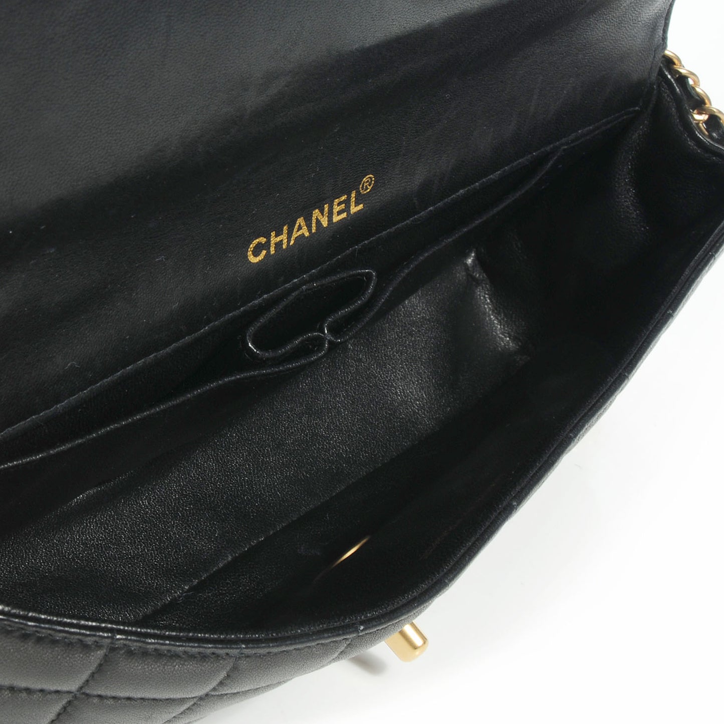 Lambskin East West Chocolate Bar Pearl Chain Flap Black