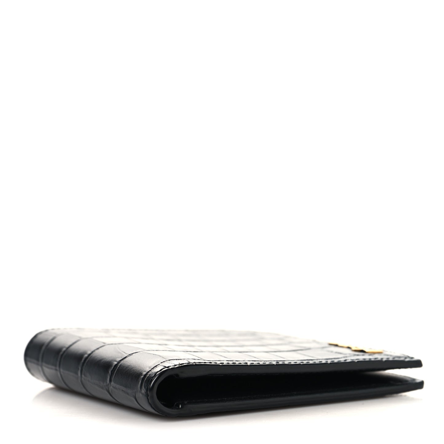 Calfskin Crocodile Embossed Tiny Cassandre East West Wallet Black