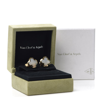 Van Cleef & Arpels 18K Yellow Gold Mother of Pearl Pure Alhambra Earrings 6 of 6