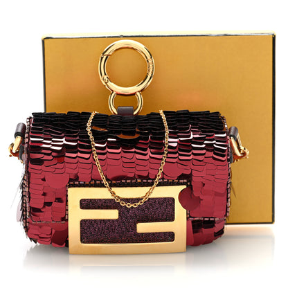 Fendi Sequin Paillettes Shiny Nappa Sex and the City Nano Maxi Buckle Baguette Charm Granata 11 of 11