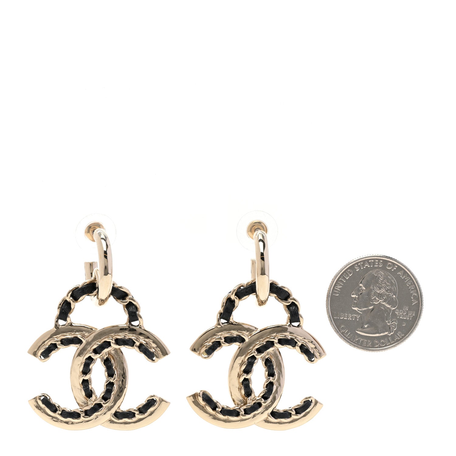 Chanel Lambskin Chain CC Drop Earrings Black Gold 2 of 4