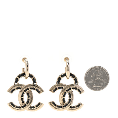 Chanel Lambskin Chain CC Drop Earrings Black Gold 2 of 4