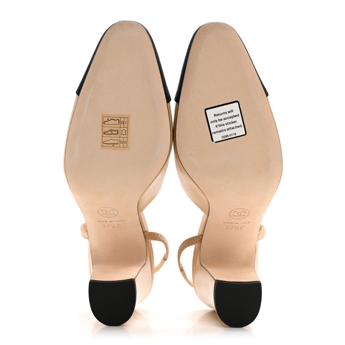 Lambskin Grosgrain Cap Toe CC Slingback Pumps 37.5 Beige Black
