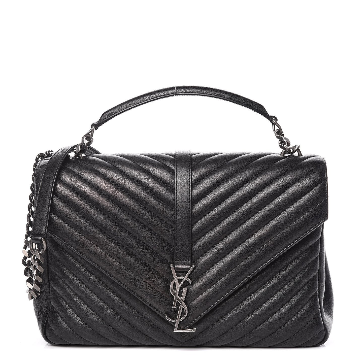 Sheepskin Matelasse Chevron Monogram Large College Satchel Black
