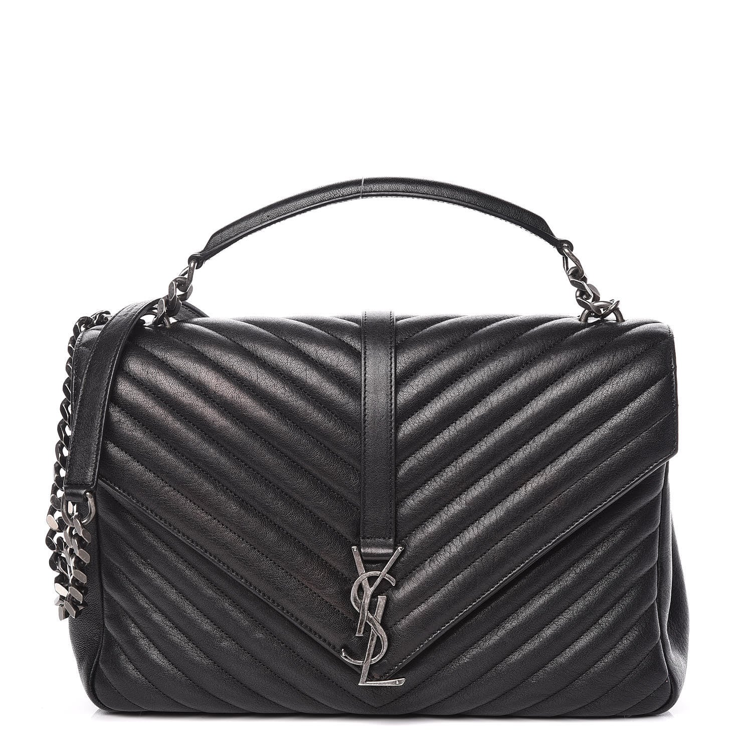 Saint Laurent Sheepskin Matelasse Chevron Monogram Large College Satchel Black 1 of 9
