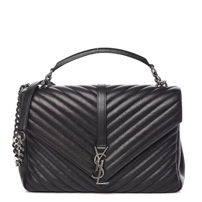 Saint Laurent Sheepskin Matelasse Chevron Monogram Large College Satchel Black 1 of 9