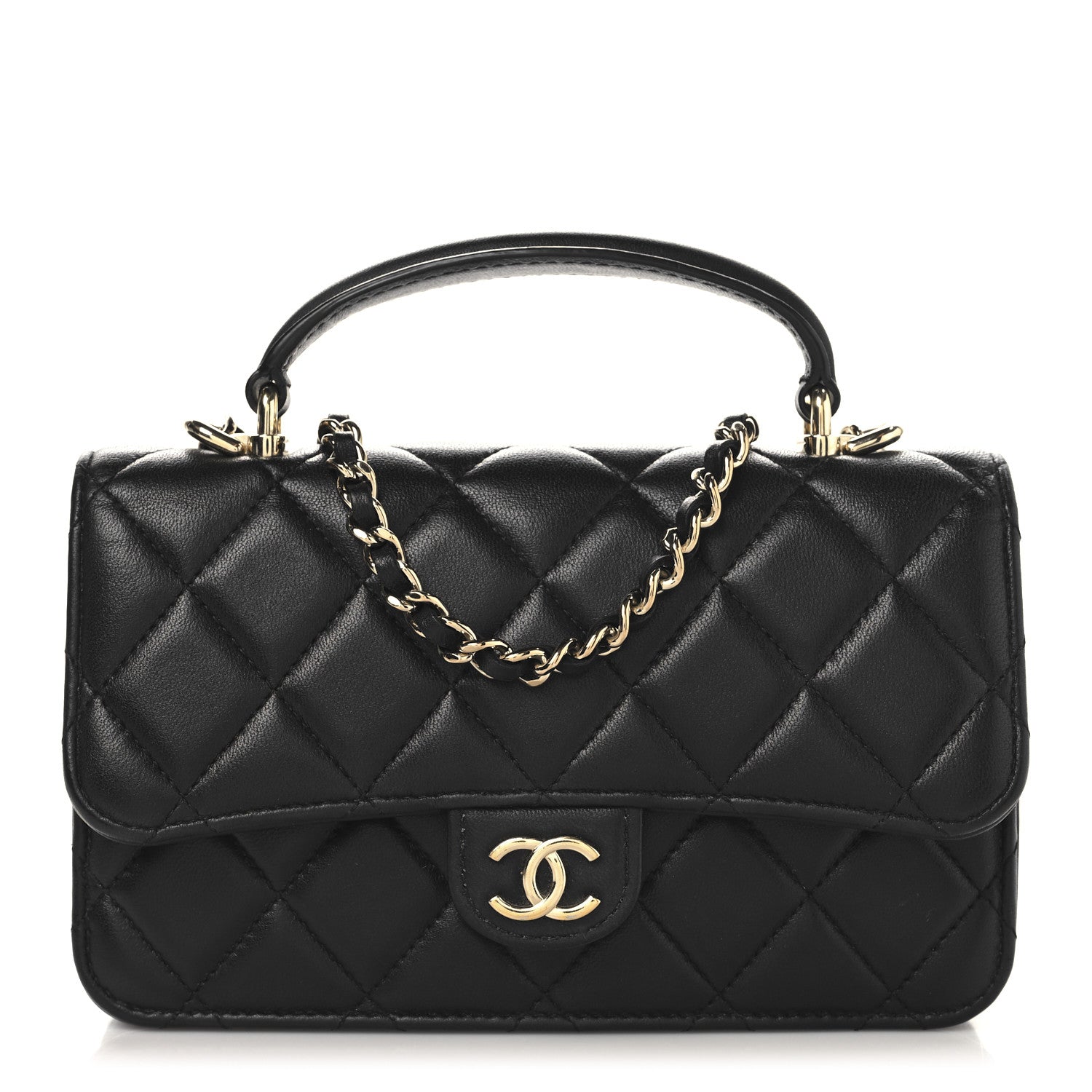 Chanel Lambskin Quilted Flap Phone Holder With Chain Black 1 of 12