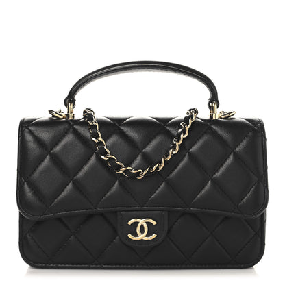 Chanel Lambskin Quilted Flap Phone Holder With Chain Black 1 of 12