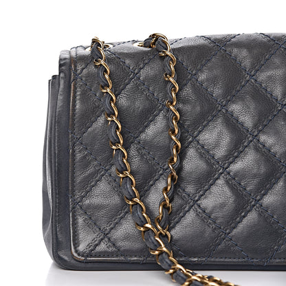 Chanel Calfskin Stitched Two Tone Flap Blue 18 of 23
