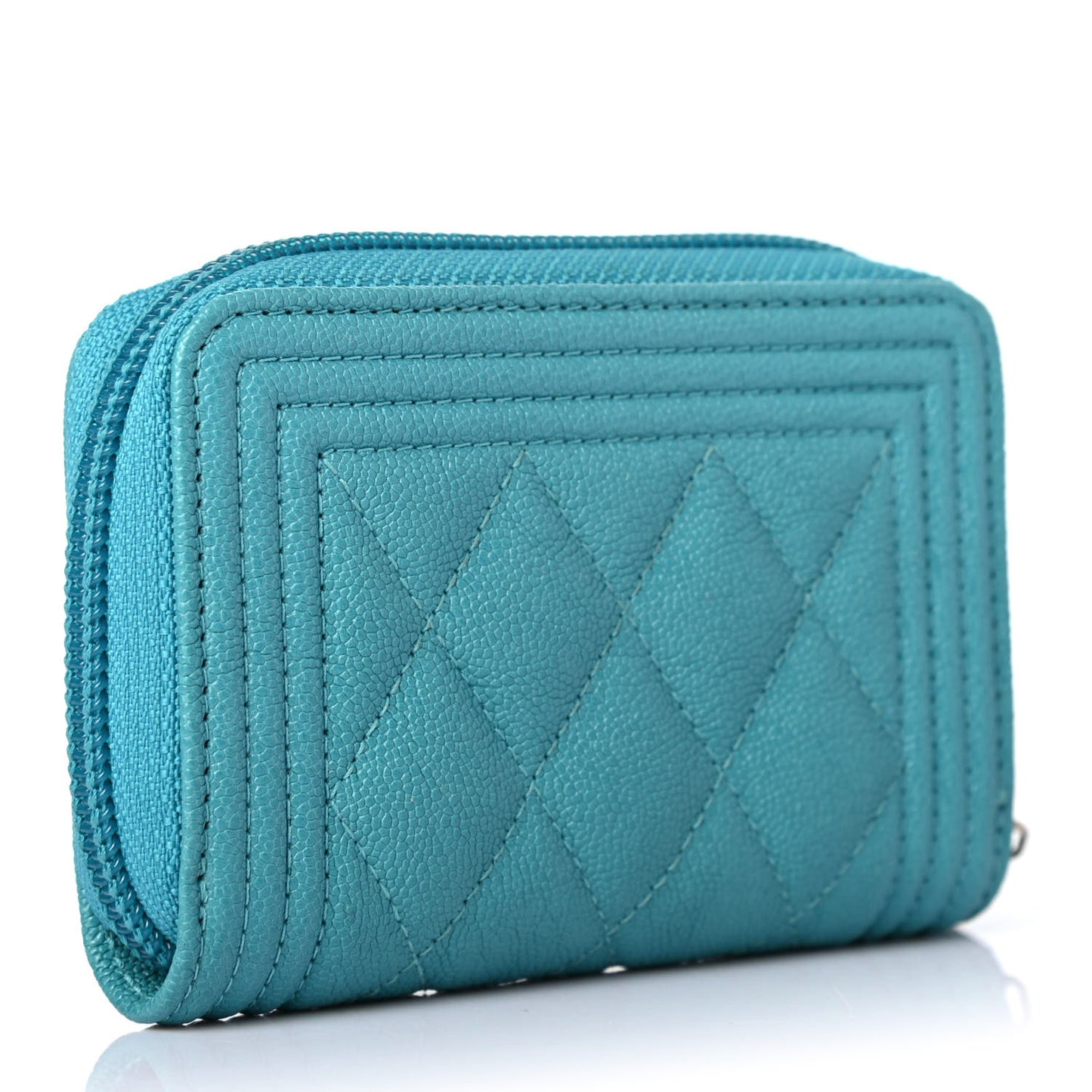 Caviar Quilted Boy Zip Around Coin Purse Wallet Turquoise