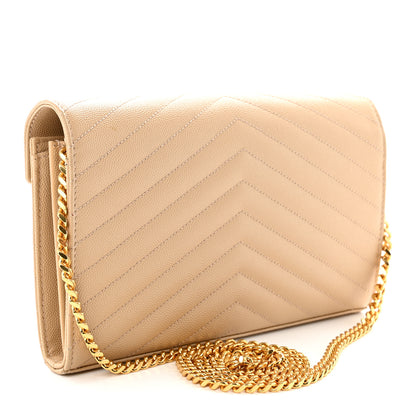 Saint Laurent Grain De Poudre Matelasse Chevron Monogram Chain Wallet Nude Powder 3 of 10