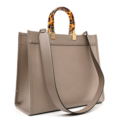 Fendi Vitello King Plexiglass Logo Embossed Medium Fendi Sunshine Shopper Tote Tortora 3 of 9