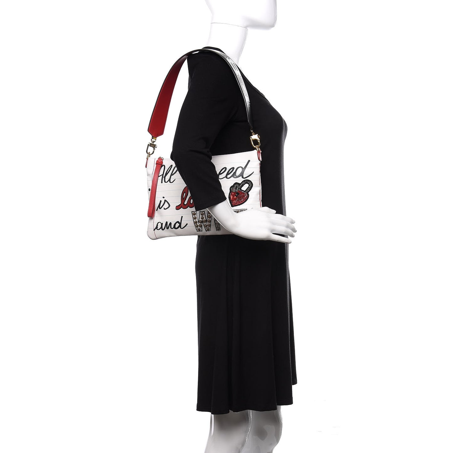 Calfskin All I Need is Love and Wifi Shoulder Bag White Multicolor