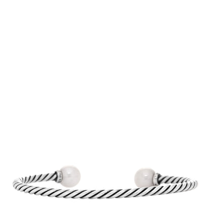 David Yurman Sterling Silver Diamond Pearl 9mm Solari Bracelet 3 of 6