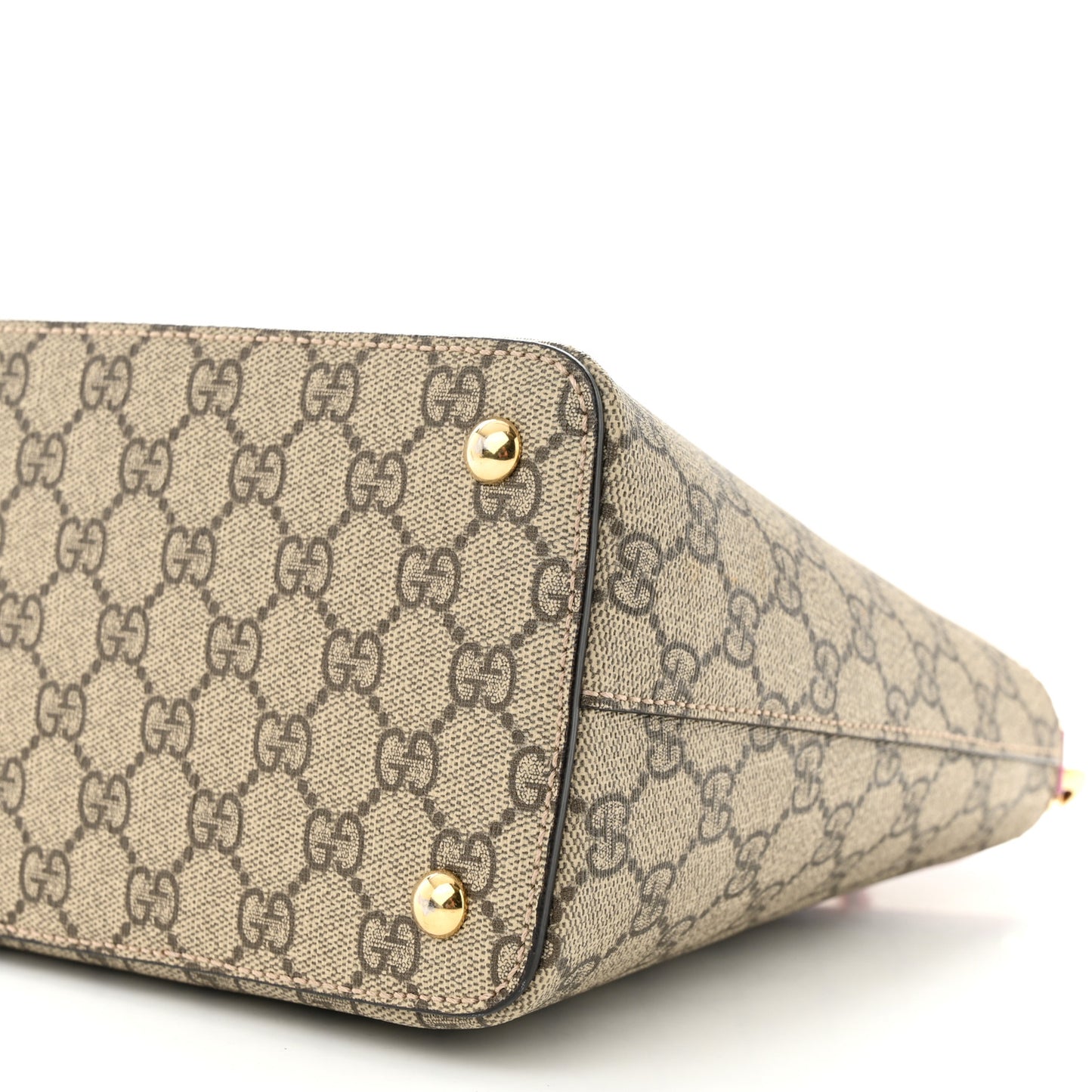 GG Supreme Monogram Moon Calfskin Small Zip Top Tote Beige Ebony Hibiscus Red New Rosette