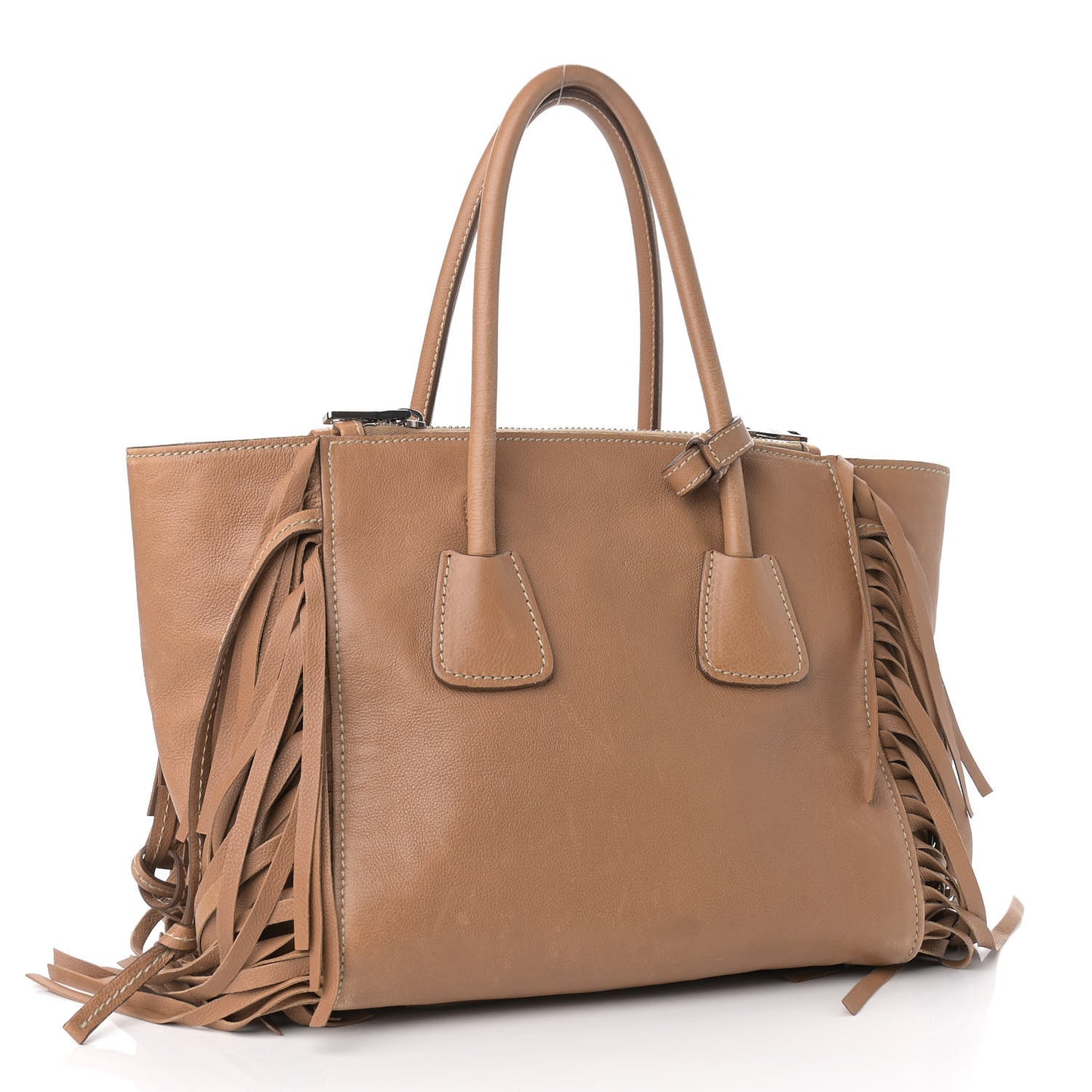 Glace Calf Twin Pocket Fringe Tote Caramel