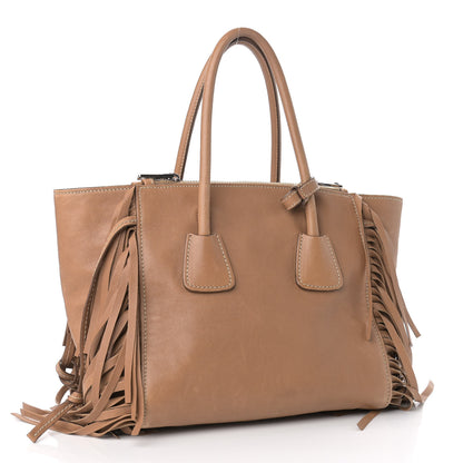 Prada Glace Calf Twin Pocket Fringe Tote Caramel 2 of 9