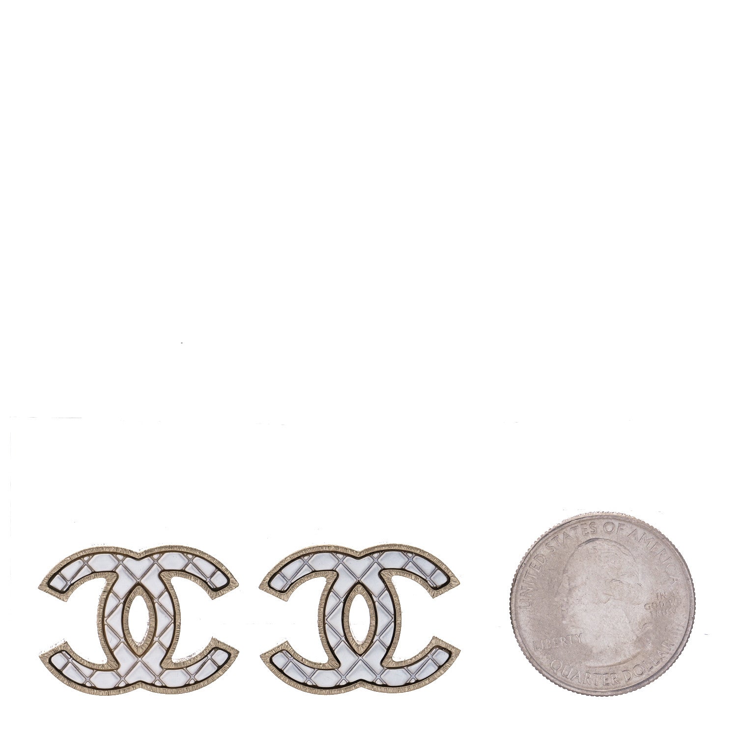 Chanel Metal Quilted CC Earrings Gold White 2 of 5